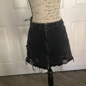 Forever 21 Women Frayed Denim Skirt, Size Large, Color Black,